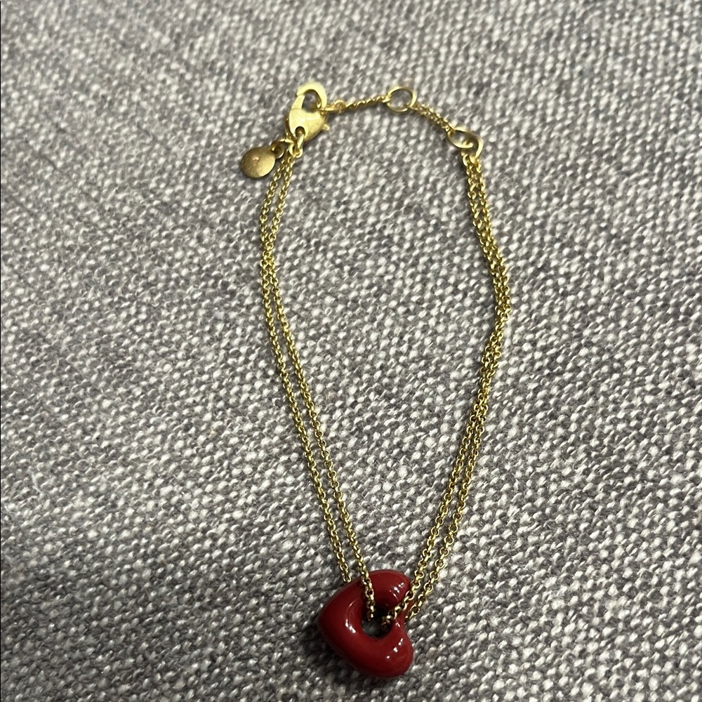 Madewell Gold Bracelet with Red Heart Charm